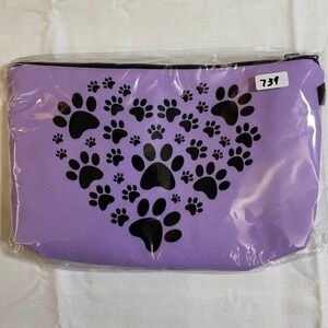 The Pouch Cosmetic Bag Women OS Purple NWT Paw Print Heart Zipper Travel Pouch